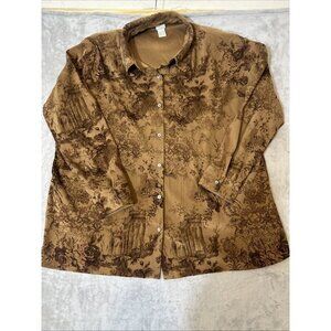 Women’s Soft Surroundings Button Up Shirt Floral Brown Artsy Plus 2X